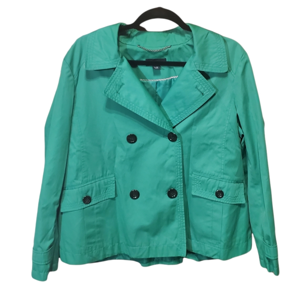 LANDS END green rain jacket double-breasted buttons large L